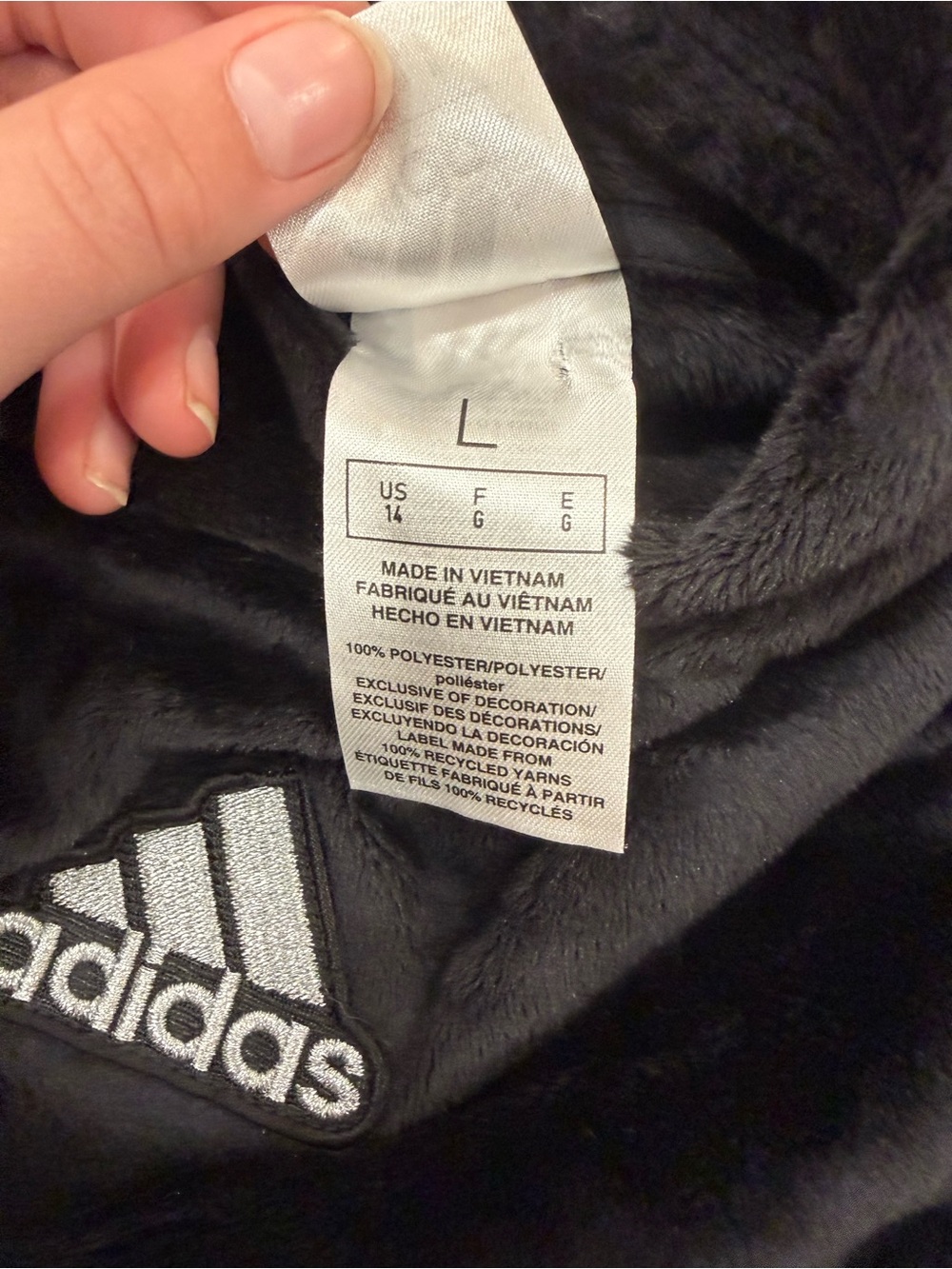 Adidas Kids Black Plush Fleece Hoodie Pullover - Picture 6 of 7